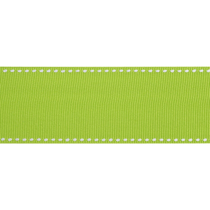 Grosgrain Ribbon with White Stitched Borders - Lime Green - 1.5"