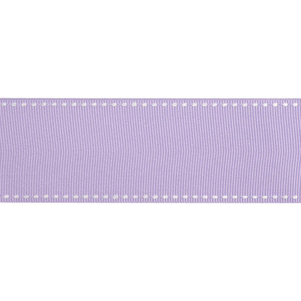 Grosgrain Ribbon with White Stitched Borders - Lilac - 1.5" - Folded
