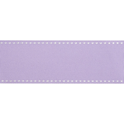 Grosgrain Ribbon with White Stitched Borders - Lilac - 1.5"