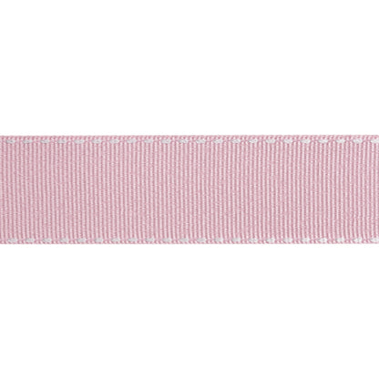 Grosgrain Ribbon with White Stitched Borders - Baby Pink - 1"