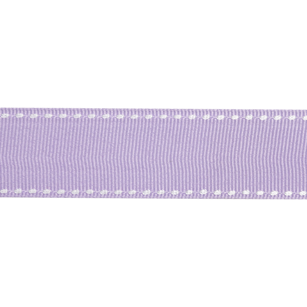 Grosgrain Ribbon with White Stitched Borders - Lilac - 1" - Folded