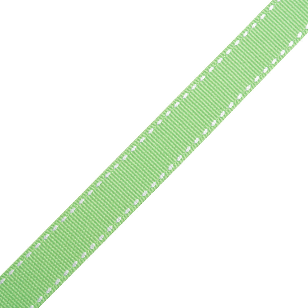 Grosgrain Ribbon with White Stitched Borders - Mint Green - 0.625"