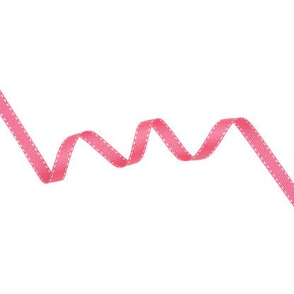 Grosgrain Ribbon with White Stitched Borders - Hot Pink - 0.4375"