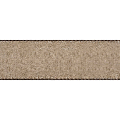 Sheer Ribbon with White Stitched Border - 1.625" - Brown
