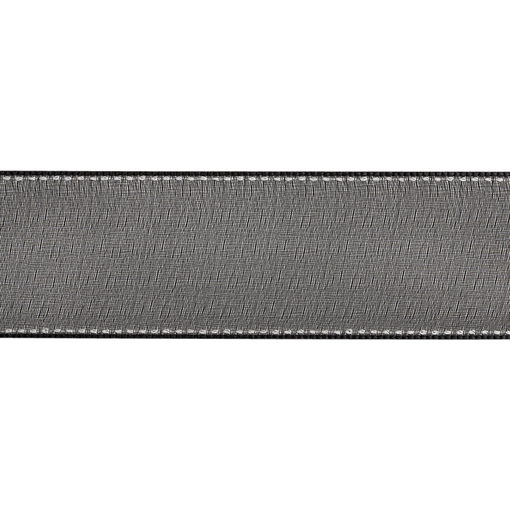 Sheer Ribbon with White Stitched Border - 1.625" - Black - Folded