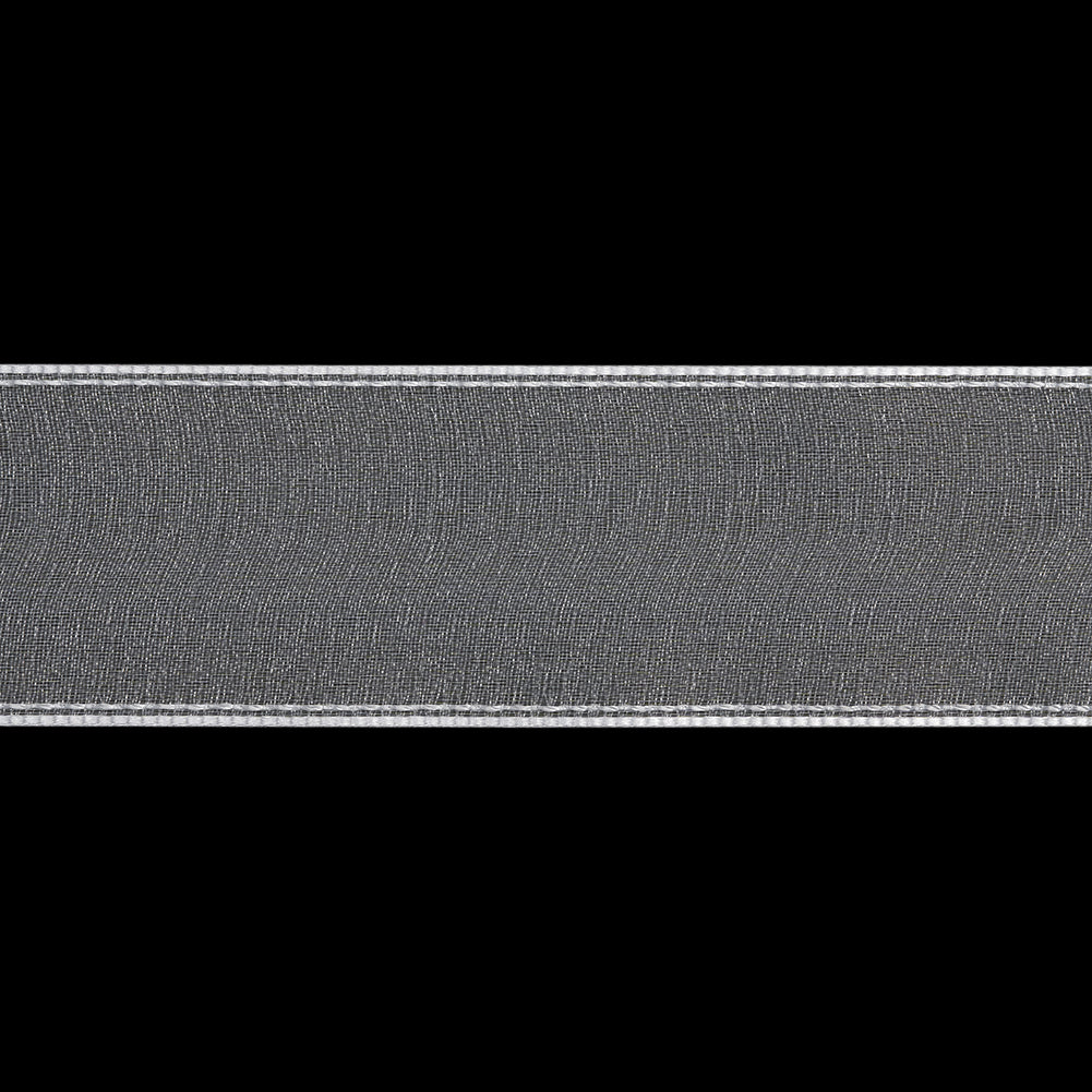Sheer Ribbon with White Stitched Border - 1.625" - White - Folded
