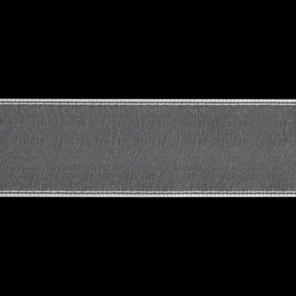 Sheer Ribbon with White Stitched Border - 1.625" - White