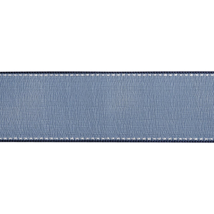 Sheer Ribbon with White Stitched Border - 1.5" - Navy