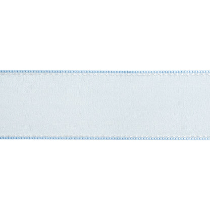 Sheer Ribbon with White Stitched Border - 1.5" - Baby Blue