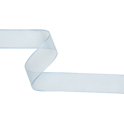 Sheer Ribbon with White Stitched Border - 1.5" - Baby Blue