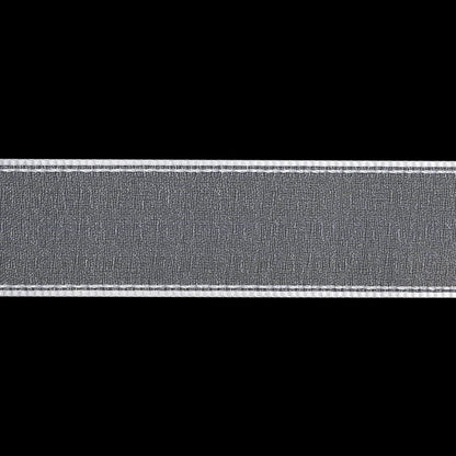 Sheer Ribbon with White Stitched Border - 1" - White