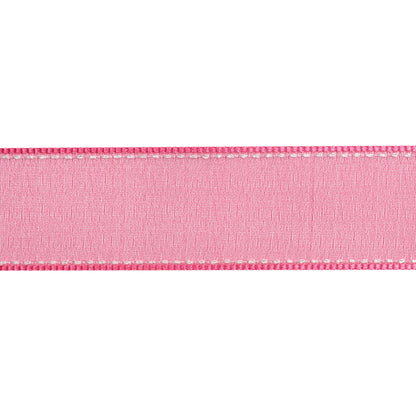 Sheer Ribbon with White Stitched Border - 1" - Fuchsia