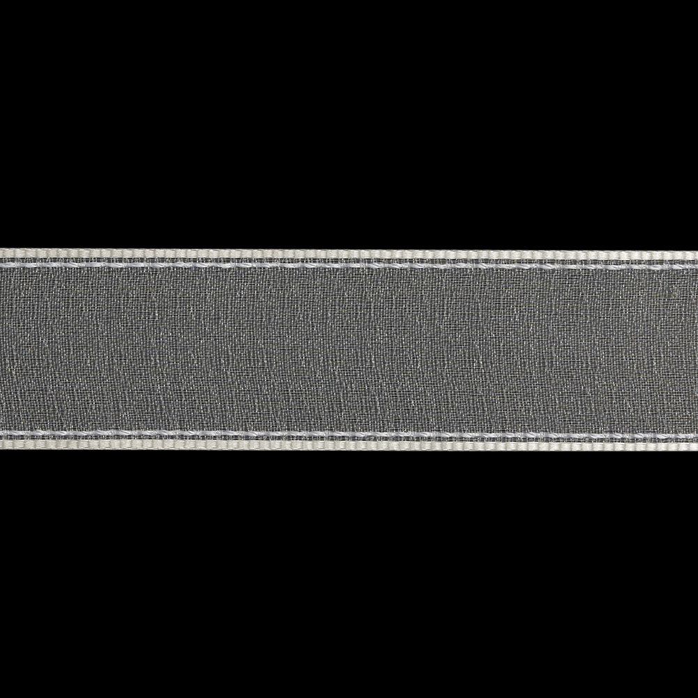 Sheer Ribbon with White Stitched Border - 1" - Ivory - Folded