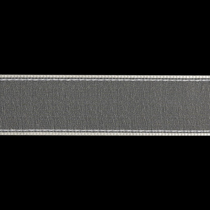 Sheer Ribbon with White Stitched Border - 1" - Ivory