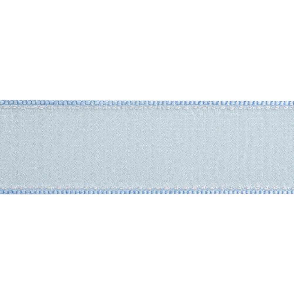 Sheer Ribbon with White Stitched Border - 1" - Baby Blue - Folded