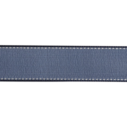 Sheer Ribbon with White Stitched Border - 1" - Navy