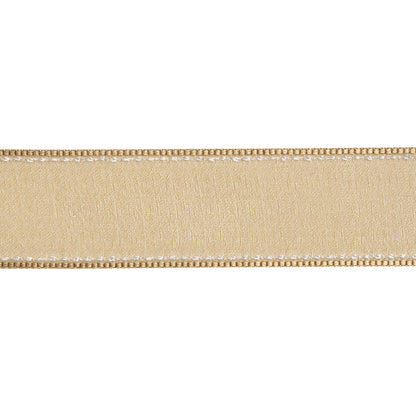 Sheer Ribbon with White Stitched Border - 1" - Coffee