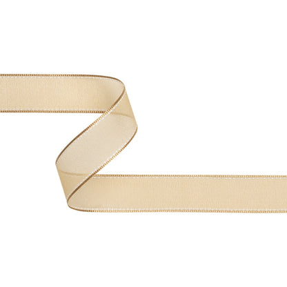 Sheer Ribbon with White Stitched Border - 1" - Coffee