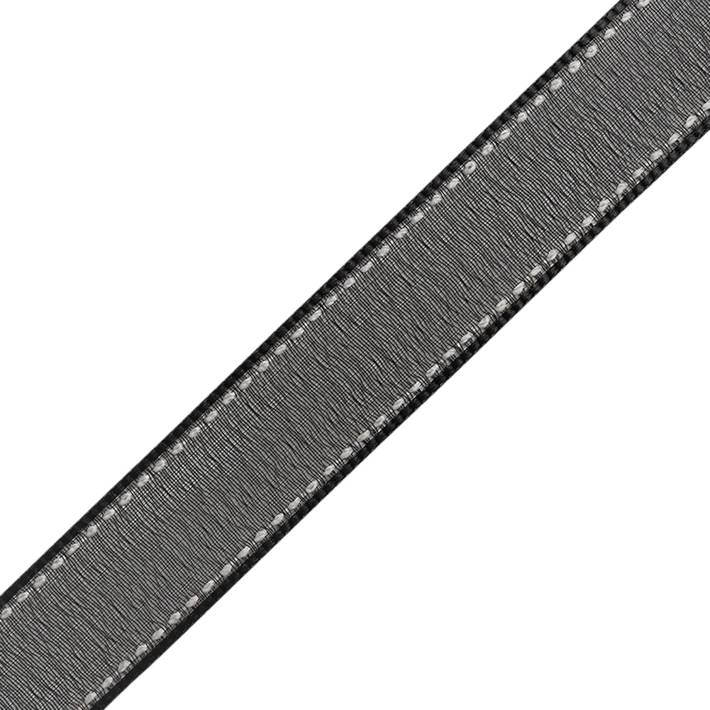 Sheer Ribbon with White Stitched Border - 0.75" - Black - Folded