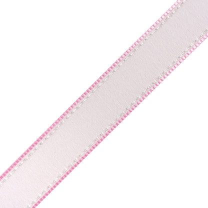 Sheer Ribbon with White Stitched Border - 0.75" - Pink