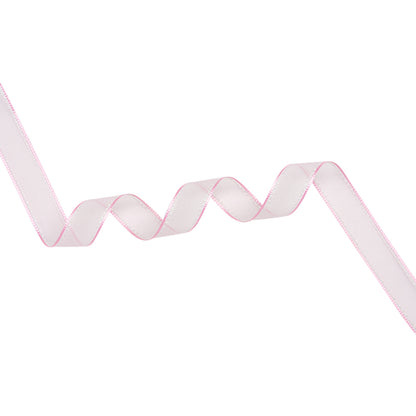 Sheer Ribbon with White Stitched Border - 0.75" - Pink