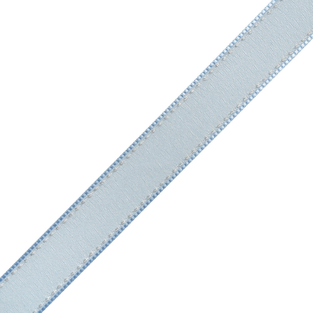 Sheer Ribbon with White Stitched Border - 0.75" - Baby Blue - Folded