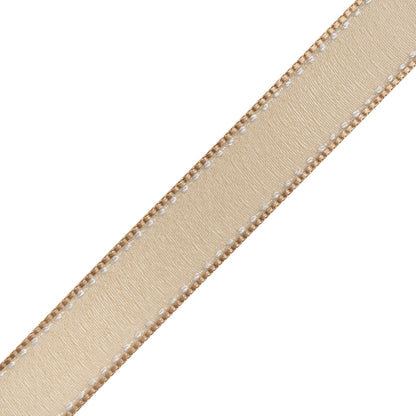 Sheer Ribbon with White Stitched Border - 0.75" - Coffee