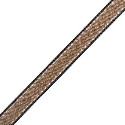 Sheer Ribbon with White Stitched Border - 0.5" - Brown