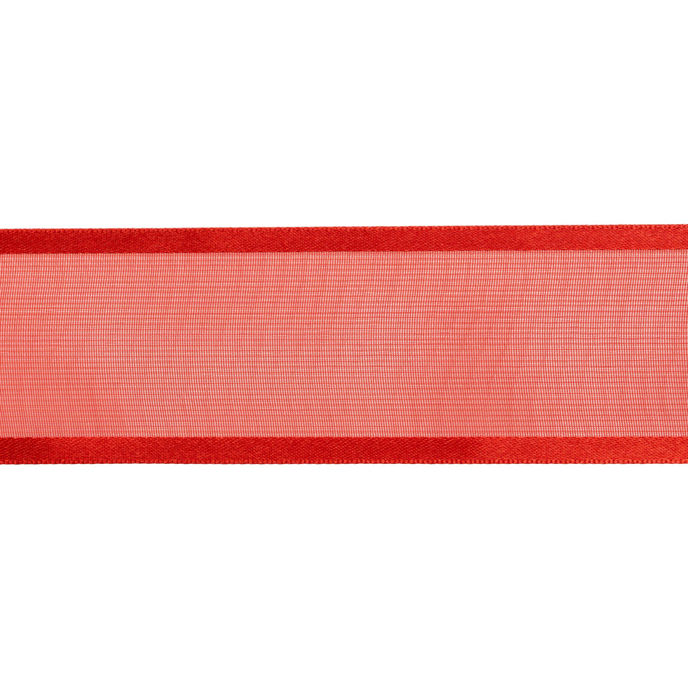 Sheer Ribbon with Double Faced Satin Edges - 1.375" - Red - Folded