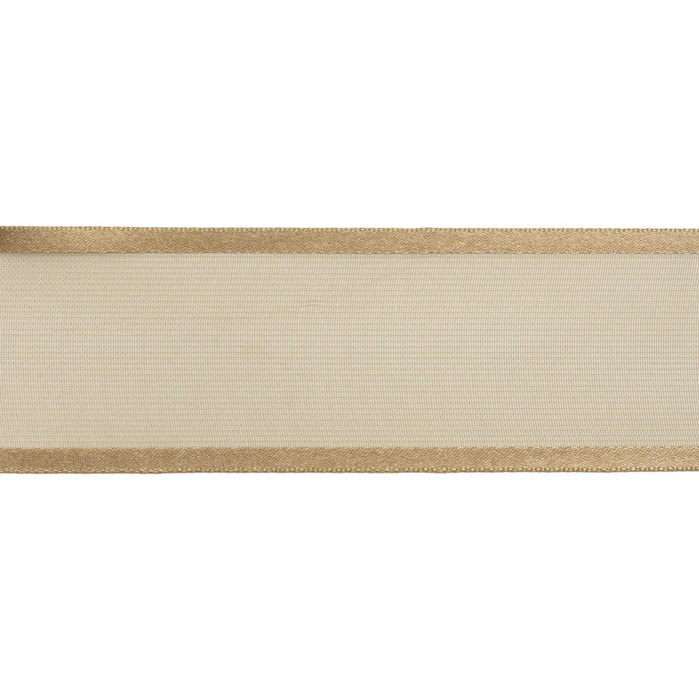 Sheer Ribbon with Double Faced Satin Edges - 1.375" - Coffee - Folded