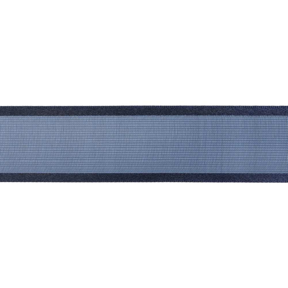 Sheer Ribbon with Double Faced Satin Edges - 1" - Navy - Folded