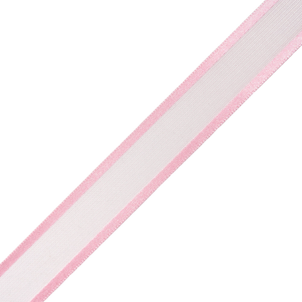 Sheer Ribbon with Double Faced Satin Edges - 0.75" - Pink - Folded