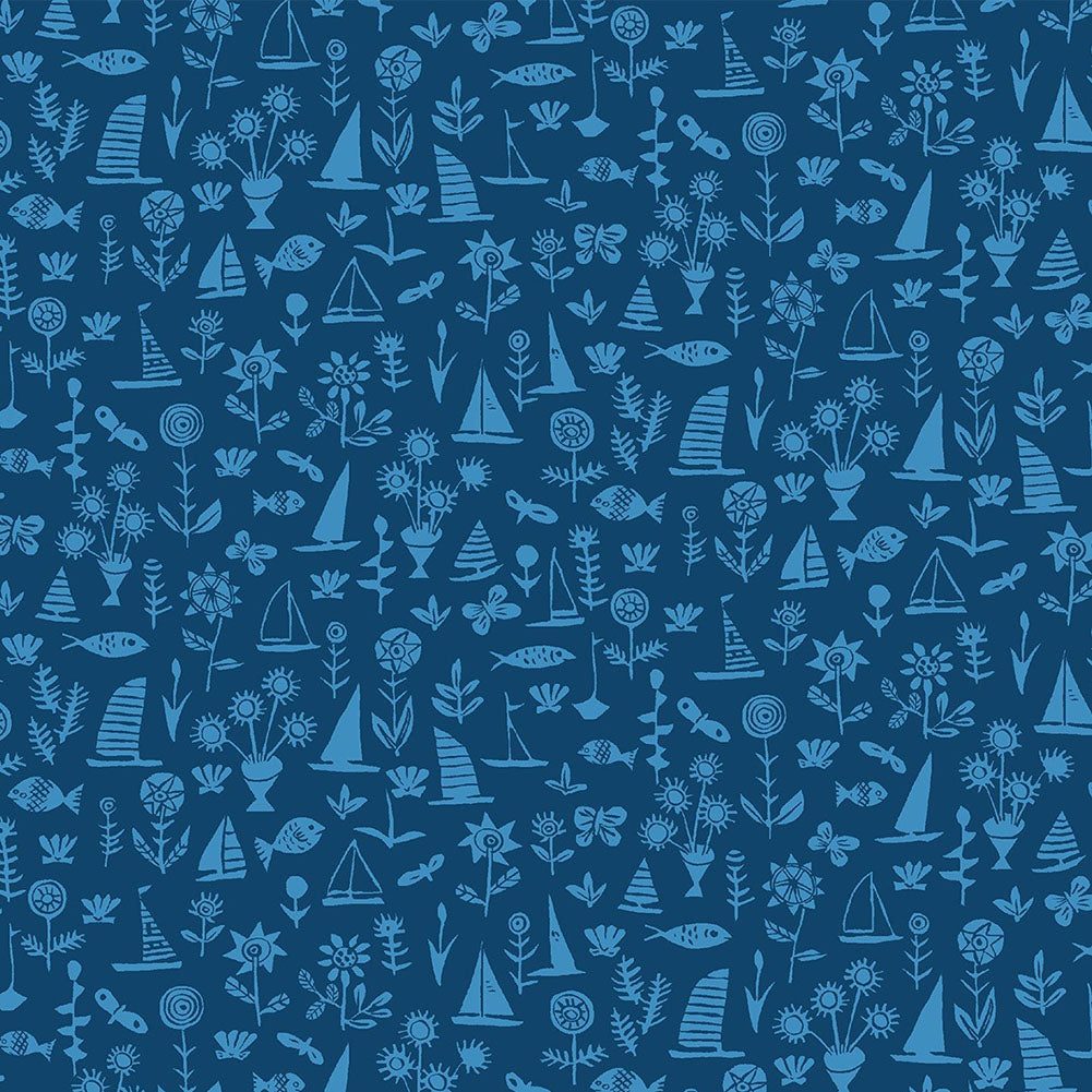 Liberty Art Fabrics Blue Sealife Lasenby Quilting Cotton