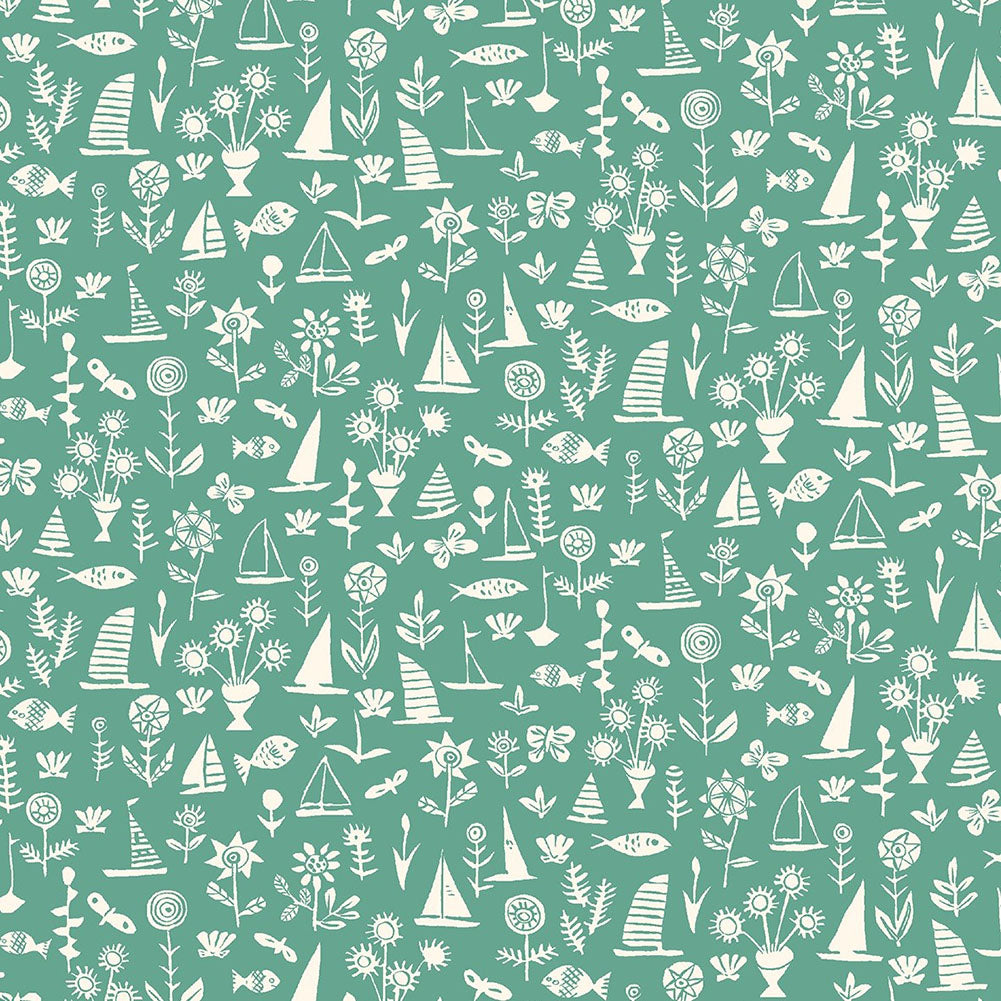 Liberty Art Fabrics Green Sealife Lasenby Quilting Cotton