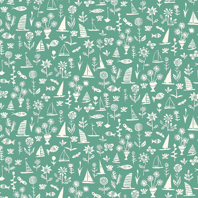 Liberty Art Fabrics Green Sealife Lasenby Quilting Cotton