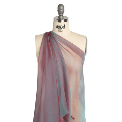 Chiffon-Like Silk Voile - Ice Blue and Berry Red Iridescent - Adelaide Collection