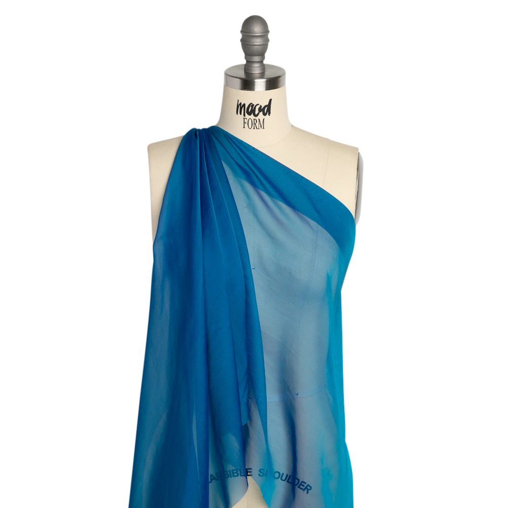 Chiffon-Like Silk Voile - Turquoise and Royal Blue Iridescent - Adelaide Collection