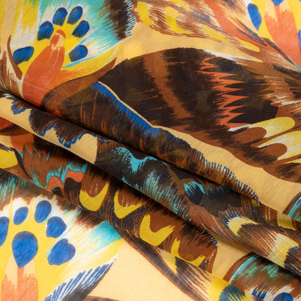 Silk and Cotton Voile - Yellow, Brown and Blue Butterfly Wings Full