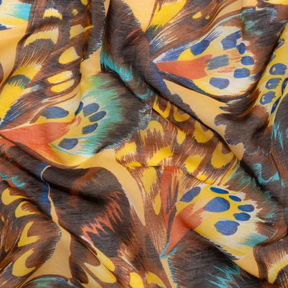 Silk and Cotton Voile - Yellow, Brown and Blue Butterfly Wings