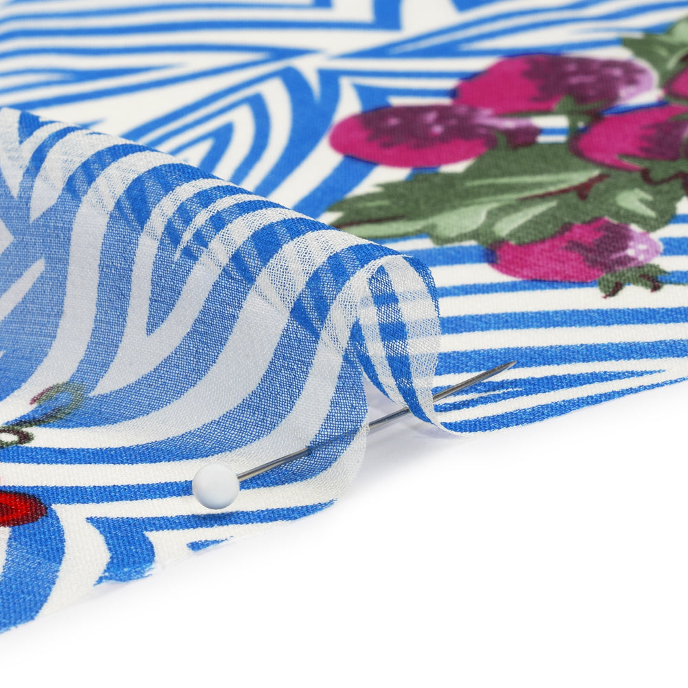 Blue, White, and Green Op Art Fruits Silk Chiffon Folded
