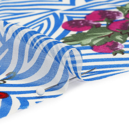 Blue, White, and Green Op Art Fruits Silk Chiffon Folded