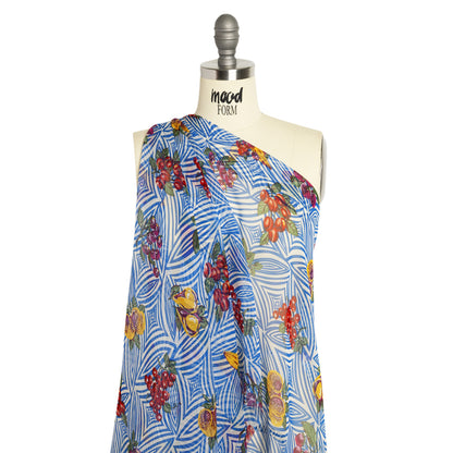 Blue, White, and Green Op Art Fruits Silk Chiffon Detail