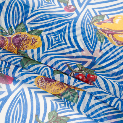 Blue, White, and Green Op Art Fruits Silk Chiffon Full