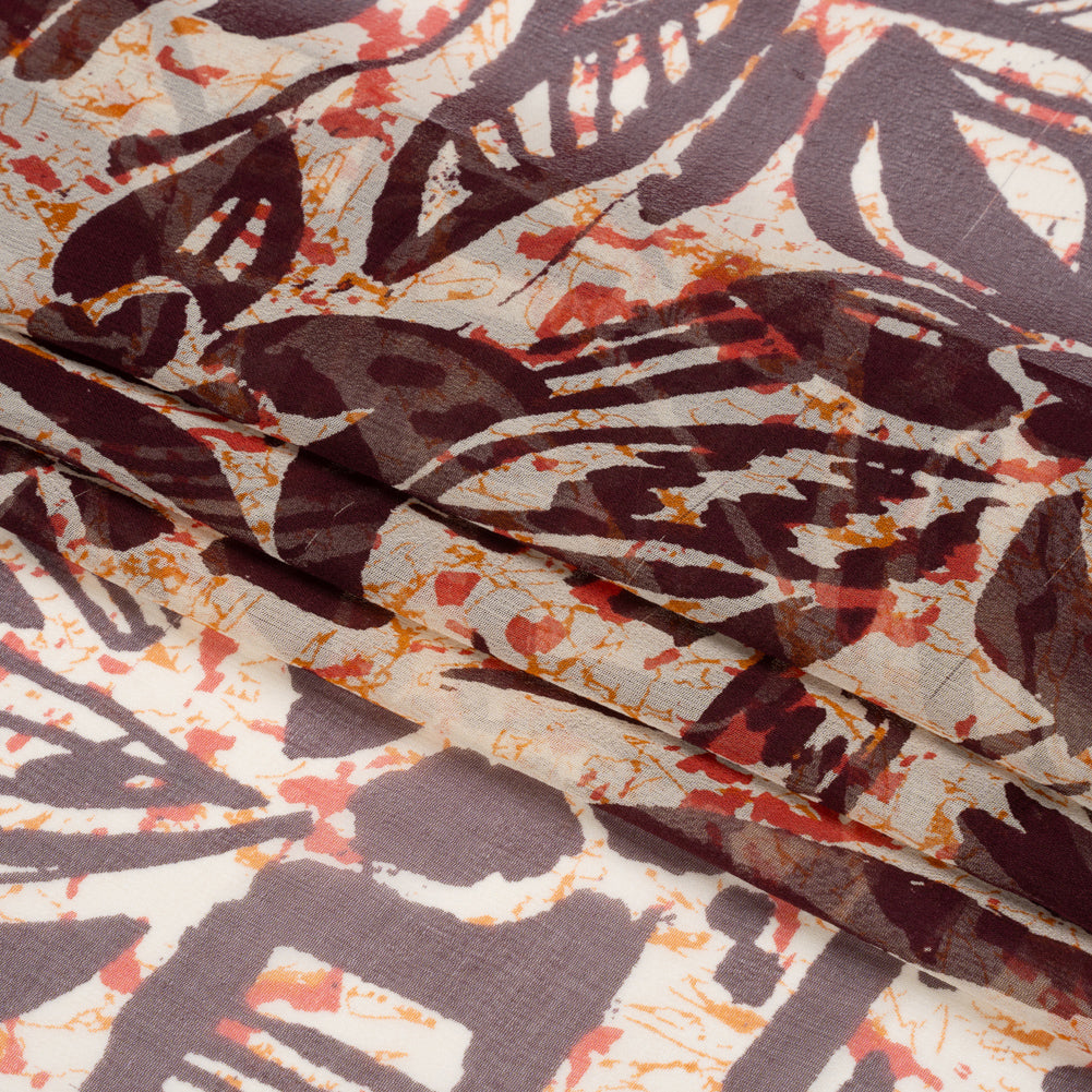 Red, Orange and Brown Wax Resist Floral Silk Chiffon Full