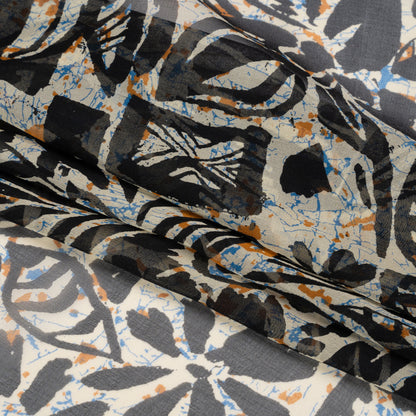 Blue, Orange and Black Wax Resist Floral Silk Chiffon Full