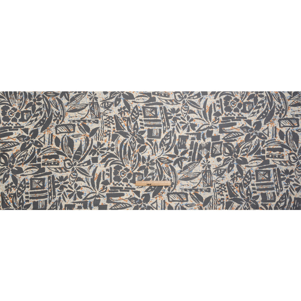 Blue, Orange and Black Wax Resist Floral Silk Chiffon Drape