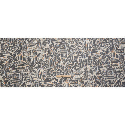 Blue, Orange and Black Wax Resist Floral Silk Chiffon Drape