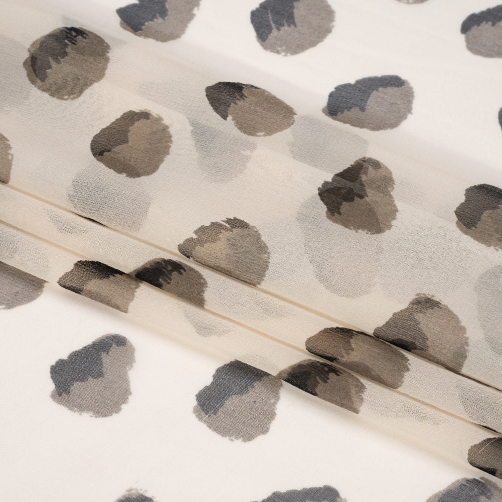 Cream, Black and Gray Brush Spots Silk Chiffon Full