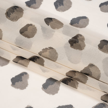Cream, Black and Gray Brush Spots Silk Chiffon Full