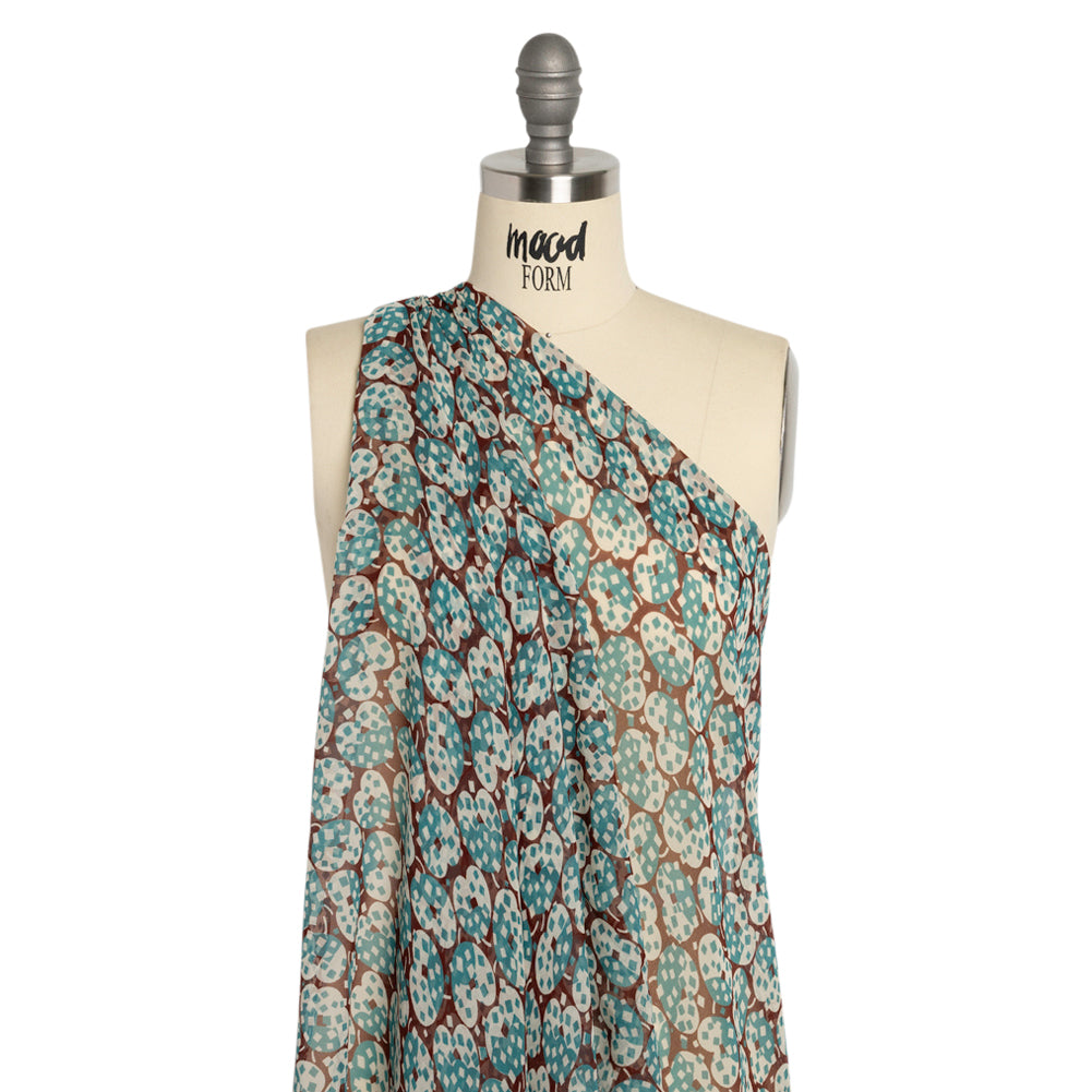 Teal, White and Burgundy Sprinkled Treats Silk Chiffon Detail